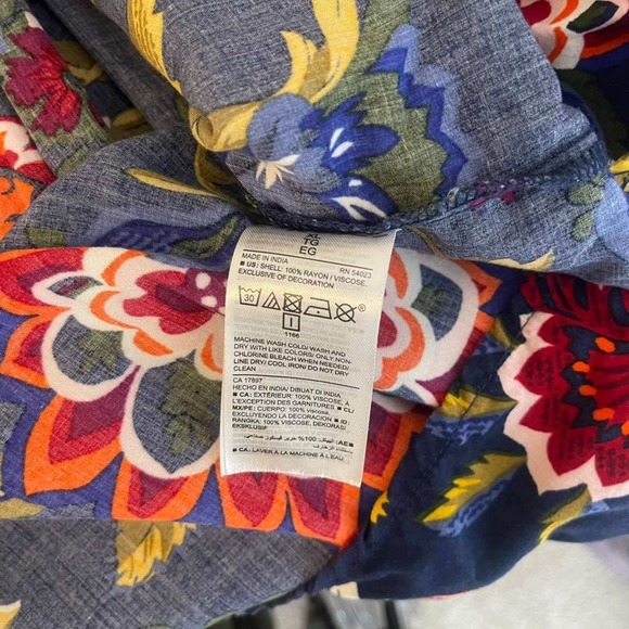 Old Navy Womens XL Navy Blue Floral Long Sleeve Boho Pleated Tunic Blouse - Picture 4 of 8